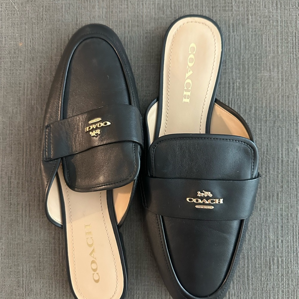 Coach Black Leather Mules